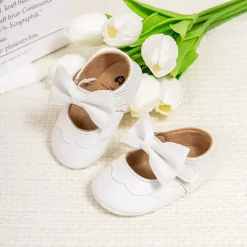 HsdsBebe Infant Baby Girls Mary Jane Flats Bow Non-Slip Soft Sole Princess Toddler First Walkers Sneaker Wedding Dress Shoes - 3