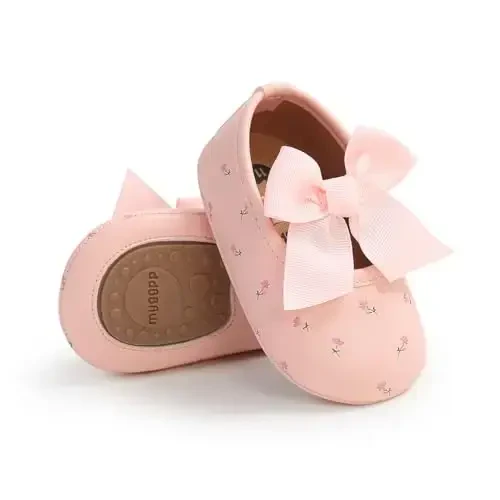 HsdsBebe Infant Baby Girls Mary Jane Flats Bow Non-Slip Soft Sole Princess Toddler First Walkers Sneaker Wedding Dress Shoes - 1