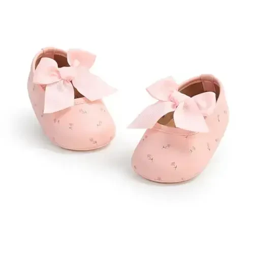 HsdsBebe Infant Baby Girls Mary Jane Flats Bow Non-Slip Soft Sole Princess Toddler First Walkers Sneaker Wedding Dress Shoes - 5