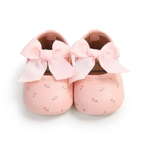 HsdsBebe Infant Baby Girls Mary Jane Flats Bow Non-Slip Soft Sole Princess Toddler First Walkers Sneaker Wedding Dress Shoes - 6