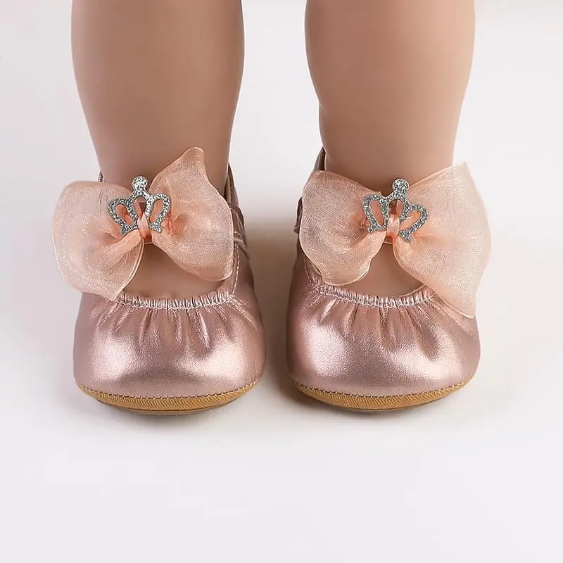 HsdsBebe Infant Baby Girls Mary Jane Flats Bow Non-Slip Soft Sole Princess Toddler First Walkers Sneaker Wedding Dress Shoes - 2