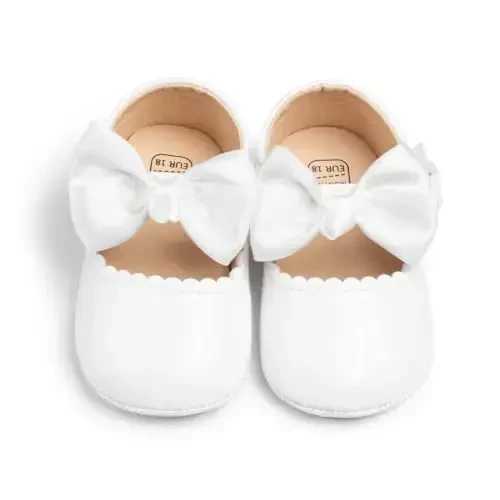 HsdsBebe Infant Baby Girls Mary Jane Flats Bow Non-Slip Soft Sole Princess Toddler First Walkers Sneaker Wedding Dress Shoes - 1