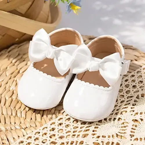 HsdsBebe Infant Baby Girls Mary Jane Flats Bow Non-Slip Soft Sole Princess Toddler First Walkers Sneaker Wedding Dress Shoes - 4