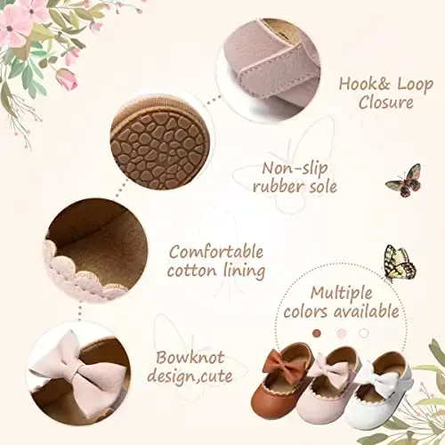 HsdsBebe Infant Baby Girls Mary Jane Flats Bow Non-Slip Soft Sole Princess Toddler First Walkers Sneaker Wedding Dress Shoes - 6