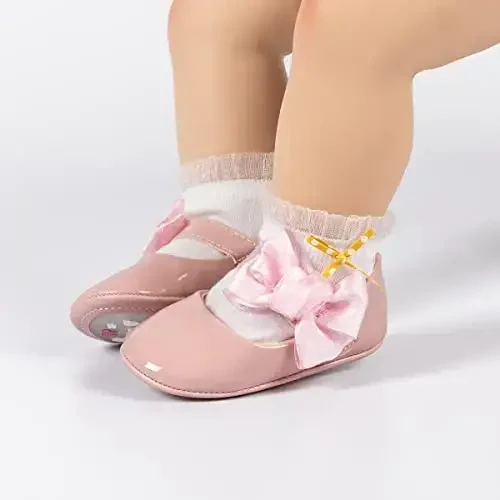 HsdsBebe Infant Baby Girls Mary Jane Flats Bow Non-Slip Soft Sole Princess Toddler First Walkers Sneaker Wedding Dress Shoes - 9