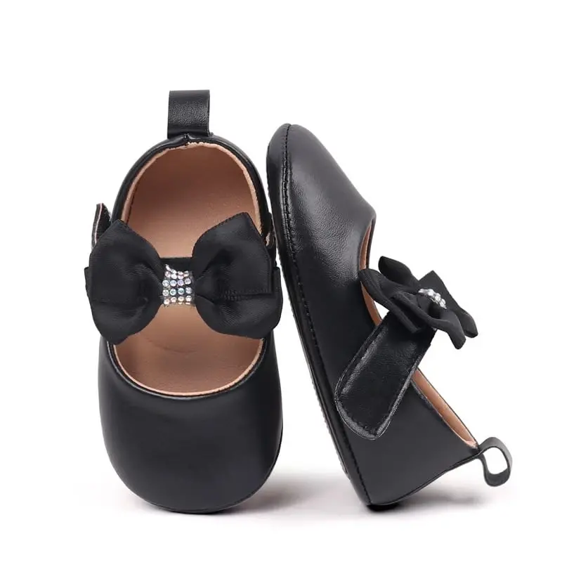 HsdsBebe Infant Baby Girls Mary Jane Flats Bow Non-Slip Soft Sole Princess Toddler First Walkers Sneaker Wedding Dress Shoes - 1