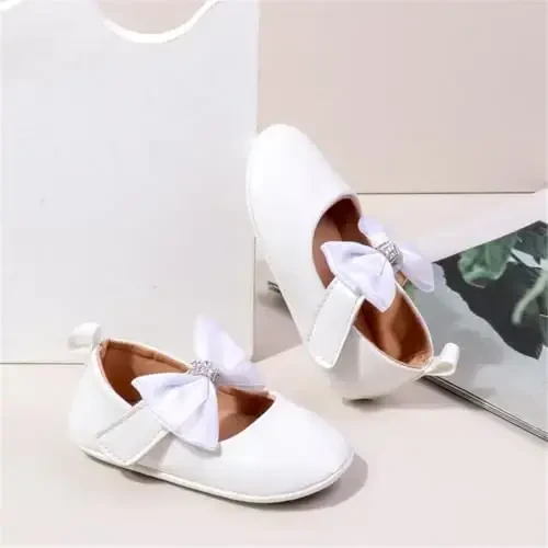 HsdsBebe Infant Baby Girls Mary Jane Flats Bow Non-Slip Soft Sole Princess Toddler First Walkers Sneaker Wedding Dress Shoes - 4