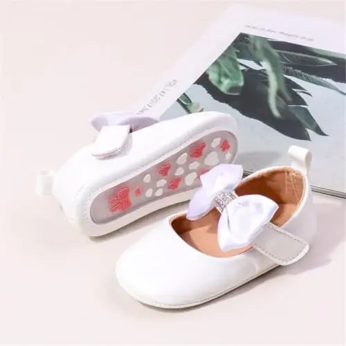 HsdsBebe Infant Baby Girls Mary Jane Flats Bow Non-Slip Soft Sole Princess Toddler First Walkers Sneaker Wedding Dress Shoes - 2