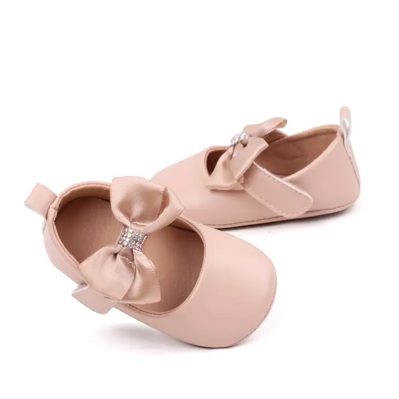 HsdsBebe Infant Baby Girls Mary Jane Flats Bow Non-Slip Soft Sole Princess Toddler First Walkers Sneaker Wedding Dress Shoes - 1
