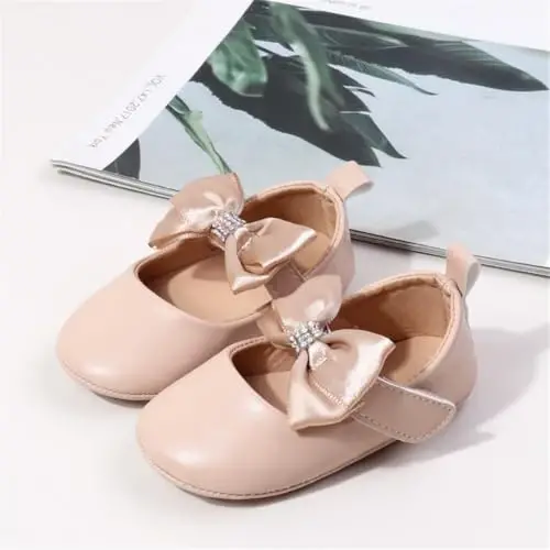 HsdsBebe Infant Baby Girls Mary Jane Flats Bow Non-Slip Soft Sole Princess Toddler First Walkers Sneaker Wedding Dress Shoes - 3