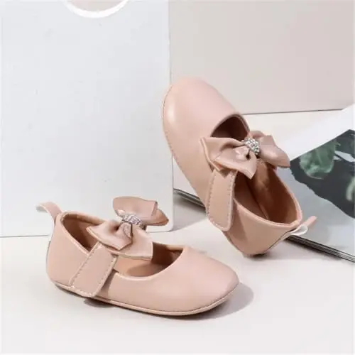 HsdsBebe Infant Baby Girls Mary Jane Flats Bow Non-Slip Soft Sole Princess Toddler First Walkers Sneaker Wedding Dress Shoes - 4