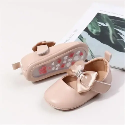 HsdsBebe Infant Baby Girls Mary Jane Flats Bow Non-Slip Soft Sole Princess Toddler First Walkers Sneaker Wedding Dress Shoes - 2
