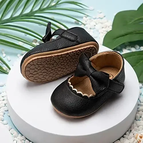 HsdsBebe Infant Baby Girls Mary Jane Flats Bow Non-Slip Soft Sole Princess Toddler First Walkers Sneaker Wedding Dress Shoes - 2