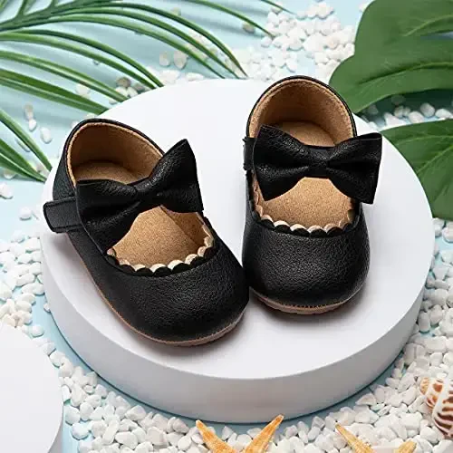 HsdsBebe Infant Baby Girls Mary Jane Flats Bow Non-Slip Soft Sole Princess Toddler First Walkers Sneaker Wedding Dress Shoes - 4