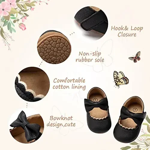HsdsBebe Infant Baby Girls Mary Jane Flats Bow Non-Slip Soft Sole Princess Toddler First Walkers Sneaker Wedding Dress Shoes - 5