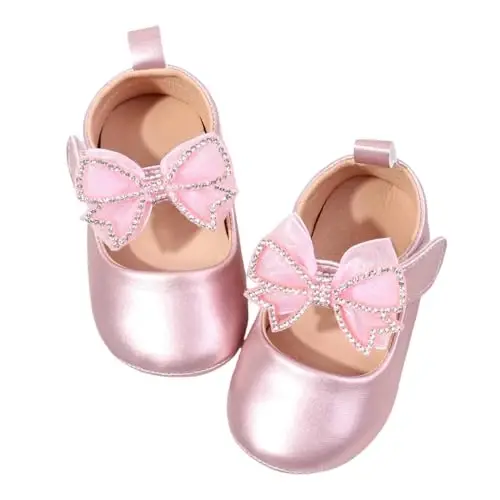 HsdsBebe Infant Baby Girls Mary Jane Flats Bow Non-Slip Soft Sole Princess Toddler First Walkers Sneaker Wedding Dress Shoes - HSDSBEBE