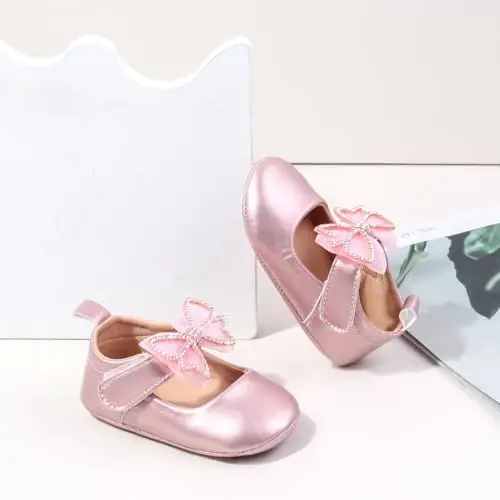 HsdsBebe Infant Baby Girls Mary Jane Flats Bow Non-Slip Soft Sole Princess Toddler First Walkers Sneaker Wedding Dress Shoes - 3