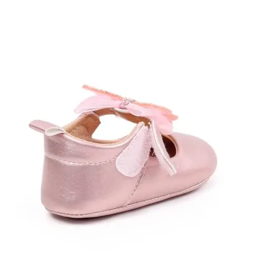 HsdsBebe Infant Baby Girls Mary Jane Flats Bow Non-Slip Soft Sole Princess Toddler First Walkers Sneaker Wedding Dress Shoes - 4