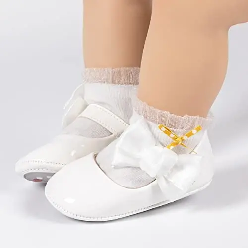 HsdsBebe Infant Baby Girls Mary Jane Flats Bow Non-Slip Soft Sole Princess Toddler First Walkers Sneaker Wedding Dress Shoes - 2