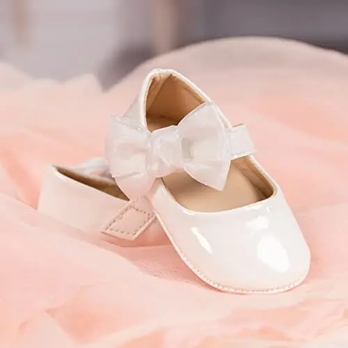 HsdsBebe Infant Baby Girls Mary Jane Flats Bow Non-Slip Soft Sole Princess Toddler First Walkers Sneaker Wedding Dress Shoes - 3