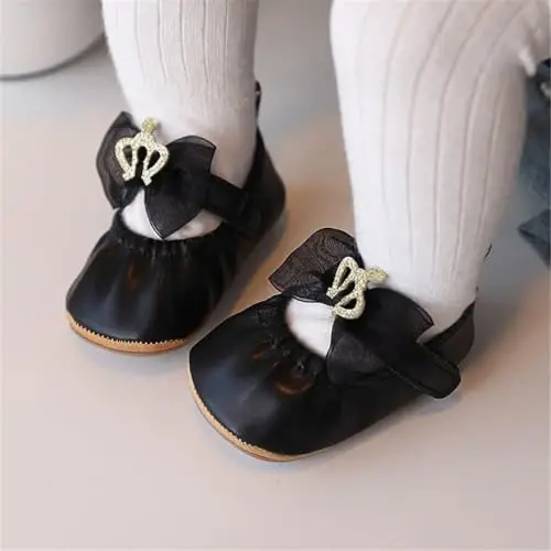 HsdsBebe Infant Baby Girls Mary Jane Flats Bow Non-Slip Soft Sole Princess Toddler First Walkers Sneaker Wedding Dress Shoes - 2