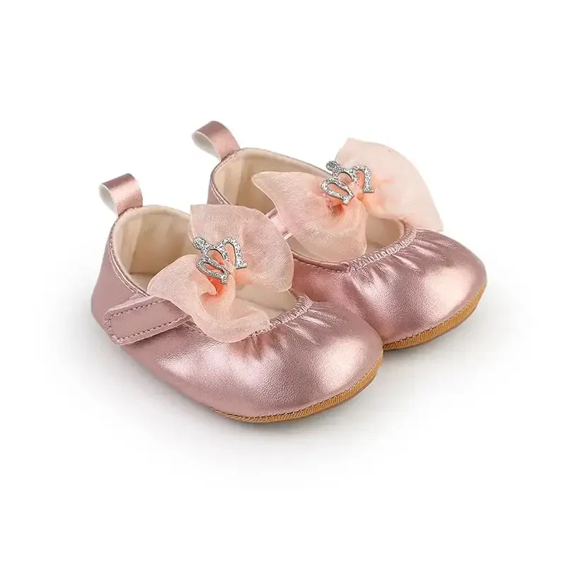 HsdsBebe Infant Baby Girls Mary Jane Flats Bow Non-Slip Soft Sole Princess Toddler First Walkers Sneaker Wedding Dress Shoes - 1