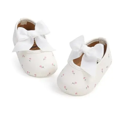 HsdsBebe Infant Baby Girls Mary Jane Flats Bow Non-Slip Soft Sole Princess Toddler First Walkers Sneaker Wedding Dress Shoes - 1