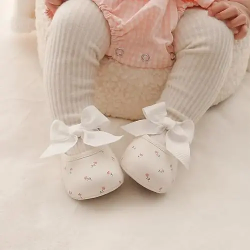 HsdsBebe Infant Baby Girls Mary Jane Flats Bow Non-Slip Soft Sole Princess Toddler First Walkers Sneaker Wedding Dress Shoes - 2