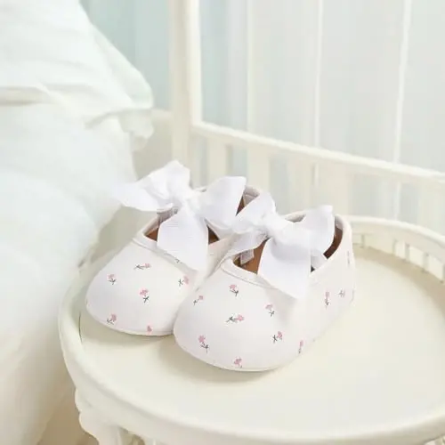 HsdsBebe Infant Baby Girls Mary Jane Flats Bow Non-Slip Soft Sole Princess Toddler First Walkers Sneaker Wedding Dress Shoes - 4