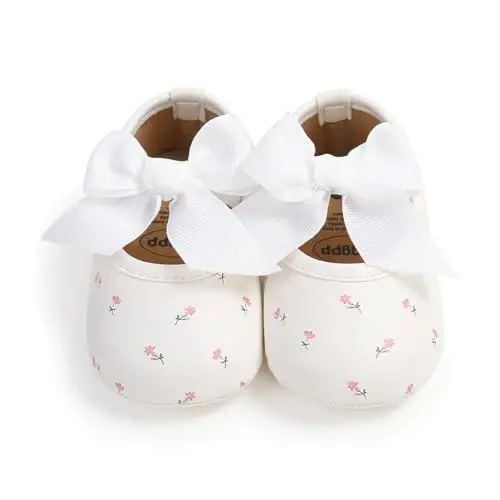 HsdsBebe Infant Baby Girls Mary Jane Flats Bow Non-Slip Soft Sole Princess Toddler First Walkers Sneaker Wedding Dress Shoes - 6