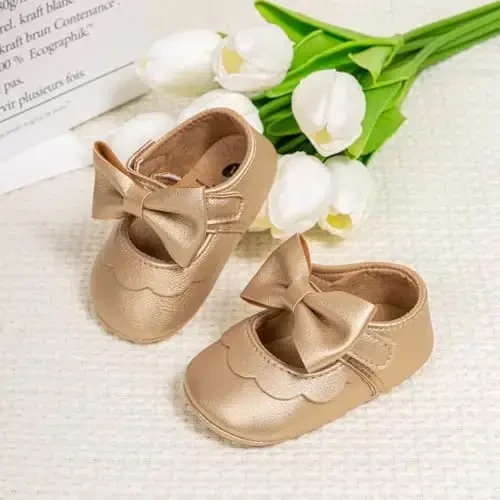 HsdsBebe Infant Baby Girls Mary Jane Flats Bow Non-Slip Soft Sole Princess Toddler First Walkers Sneaker Wedding Dress Shoes - 3