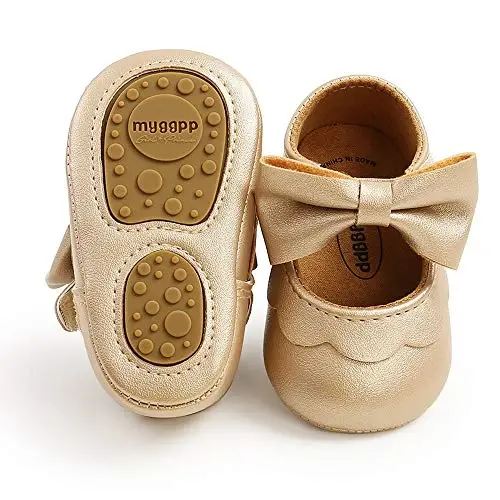 HsdsBebe Infant Baby Girls Mary Jane Flats Bow Non-Slip Soft Sole Princess Toddler First Walkers Sneaker Wedding Dress Shoes - 1