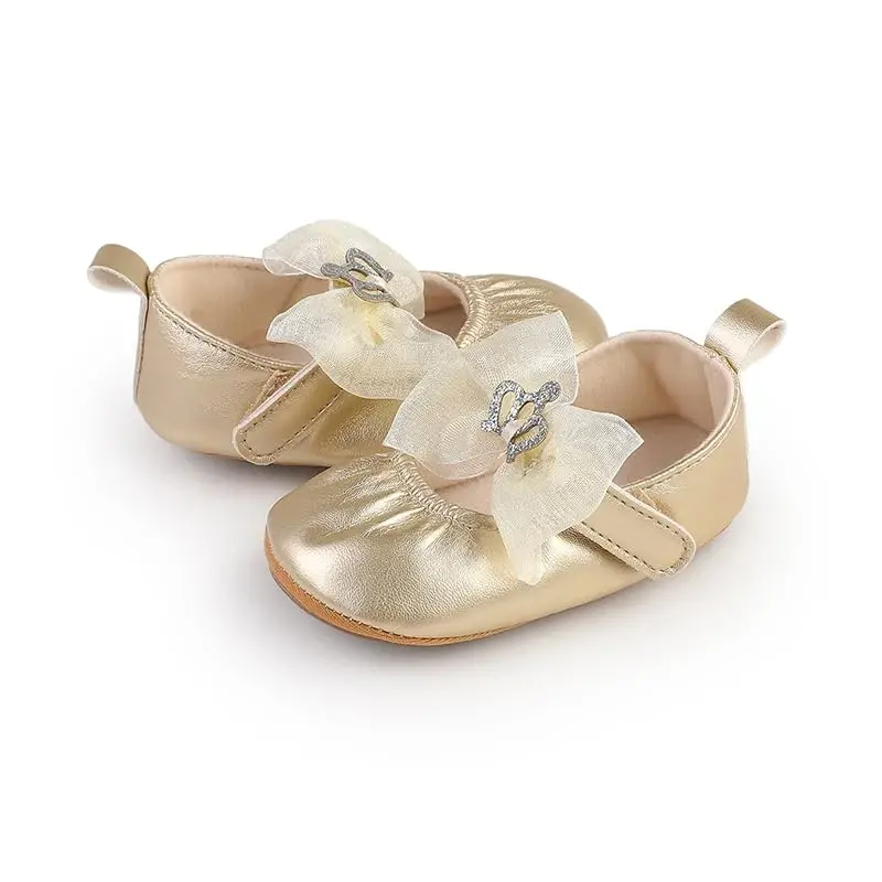HsdsBebe Infant Baby Girls Mary Jane Flats Bow Non-Slip Soft Sole Princess Toddler First Walkers Sneaker Wedding Dress Shoes - HSDSBEBE