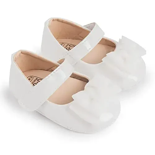 HsdsBebe Infant Baby Girls Mary Jane Flats Bow Non-Slip Soft Sole Princess Toddler First Walkers Sneaker Wedding Dress Shoes - 3