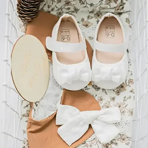 HsdsBebe Infant Baby Girls Mary Jane Flats Bow Non-Slip Soft Sole Princess Toddler First Walkers Sneaker Wedding Dress Shoes - 4