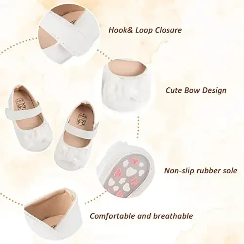 HsdsBebe Infant Baby Girls Mary Jane Flats Bow Non-Slip Soft Sole Princess Toddler First Walkers Sneaker Wedding Dress Shoes - 5
