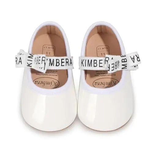 HsdsBebe Infant Baby Girls Mary Jane Flats Bow Non-Slip Soft Sole Princess Toddler First Walkers Sneaker Wedding Dress Shoes - 1