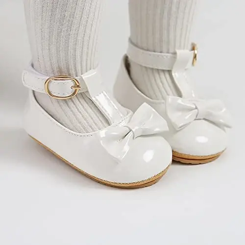 HsdsBebe Infant Baby Girls Mary Jane Flats Bow Non-Slip Soft Sole Princess Toddler First Walkers Sneaker Wedding Dress Shoes - 2