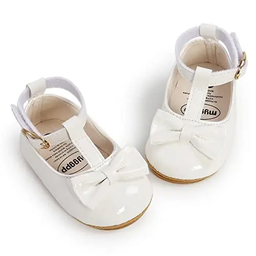 HsdsBebe Infant Baby Girls Mary Jane Flats Bow Non-Slip Soft Sole Princess Toddler First Walkers Sneaker Wedding Dress Shoes - 3