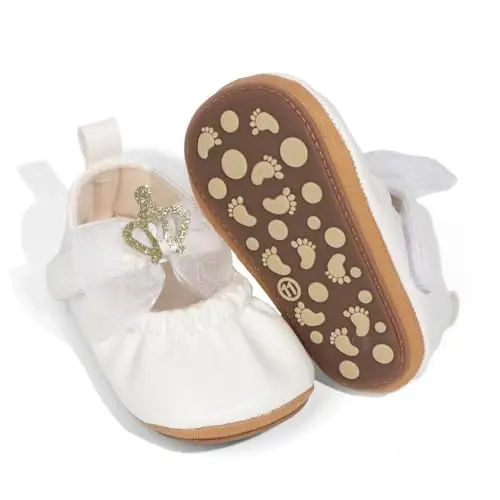HsdsBebe Infant Baby Girls Mary Jane Flats Bow Non-Slip Soft Sole Princess Toddler First Walkers Sneaker Wedding Dress Shoes - 1