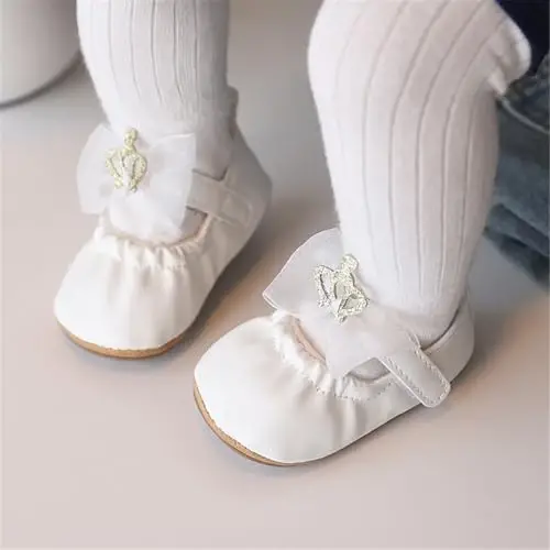 HsdsBebe Infant Baby Girls Mary Jane Flats Bow Non-Slip Soft Sole Princess Toddler First Walkers Sneaker Wedding Dress Shoes - 2