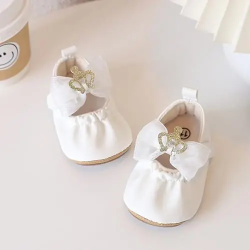HsdsBebe Infant Baby Girls Mary Jane Flats Bow Non-Slip Soft Sole Princess Toddler First Walkers Sneaker Wedding Dress Shoes - 3