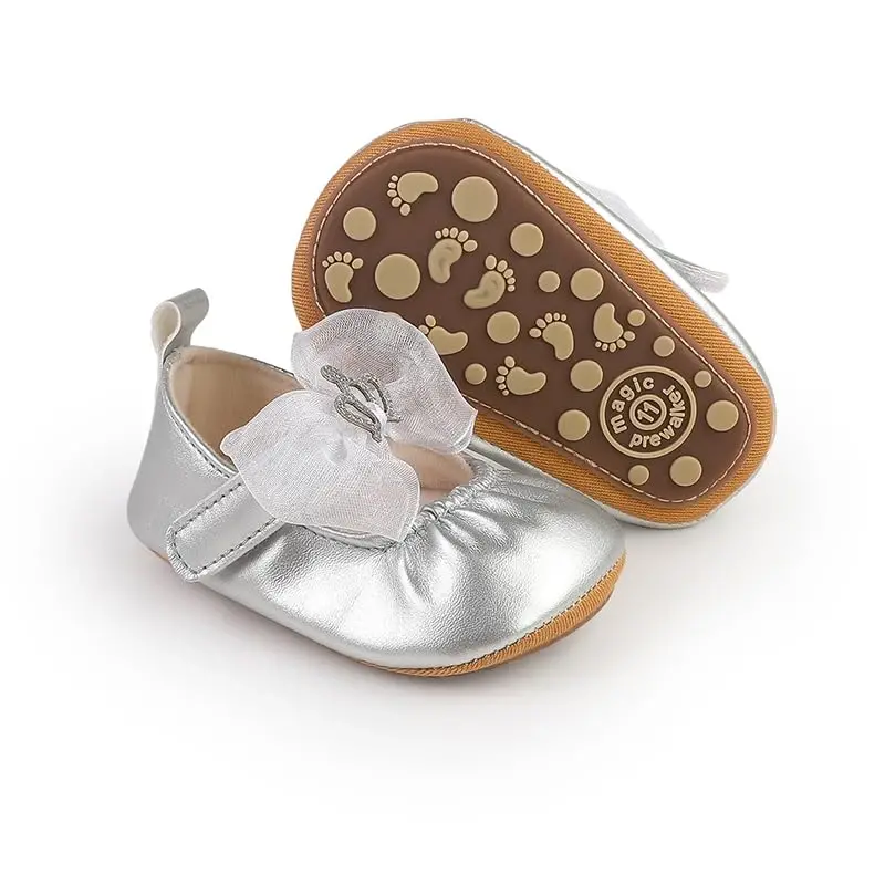 HsdsBebe Infant Baby Girls Mary Jane Flats Bow Non-Slip Soft Sole Princess Toddler First Walkers Sneaker Wedding Dress Shoes - 4