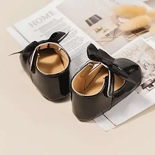 HsdsBebe Infant Baby Girls Mary Jane Flats Bow Non-Slip Soft Sole Princess Toddler First Walkers Sneaker Wedding Dress Shoes - 4