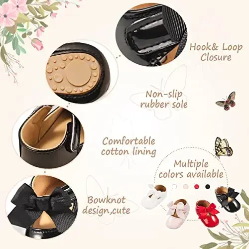 HsdsBebe Infant Baby Girls Mary Jane Flats Bow Non-Slip Soft Sole Princess Toddler First Walkers Sneaker Wedding Dress Shoes - 5