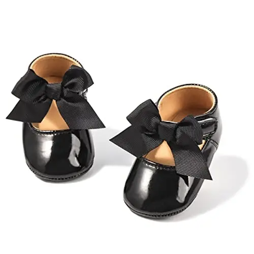 HsdsBebe Infant Baby Girls Mary Jane Flats Bow Non-Slip Soft Sole Princess Toddler First Walkers Sneaker Wedding Dress Shoes - 1