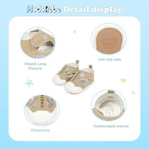 HsdsBebe Детские летние пляжные сандалии для мальчиков и девочек, дышащие спортивные нескользящие мягкие туфли для новорожденных, первые ходунки, пинетки - 5