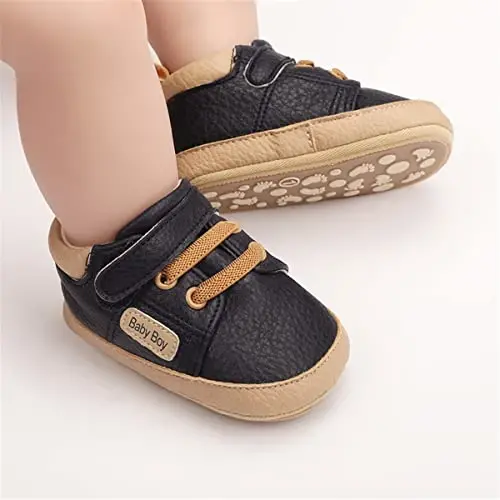 HsdsBebe Baby Boys Girls Pu Leather Hard Bottom Walking Sneakers Toddler Rubber Sole First Walkers Infant Cartoon Slippers Crib Shoes - 2