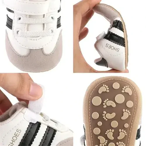 HsdsBebe Baby Boys Girls Pu Leather Hard Bottom Walking Sneakers Toddler Rubber Sole First Walkers Infant Cartoon Slippers Crib Shoes - 5