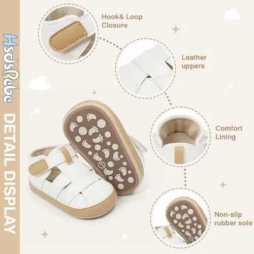 HsdsBebe Baby Boys Girls Pu Leather Hard Bottom Walking Sneakers Toddler Rubber Sole First Walkers Infant Cartoon Slippers Crib Shoes - 5